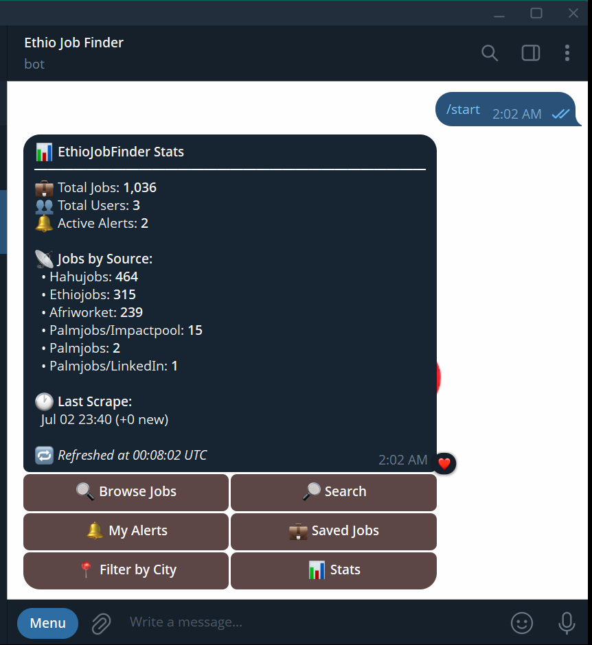 EthioJobFinder — Telegram Job Aggregator Bot